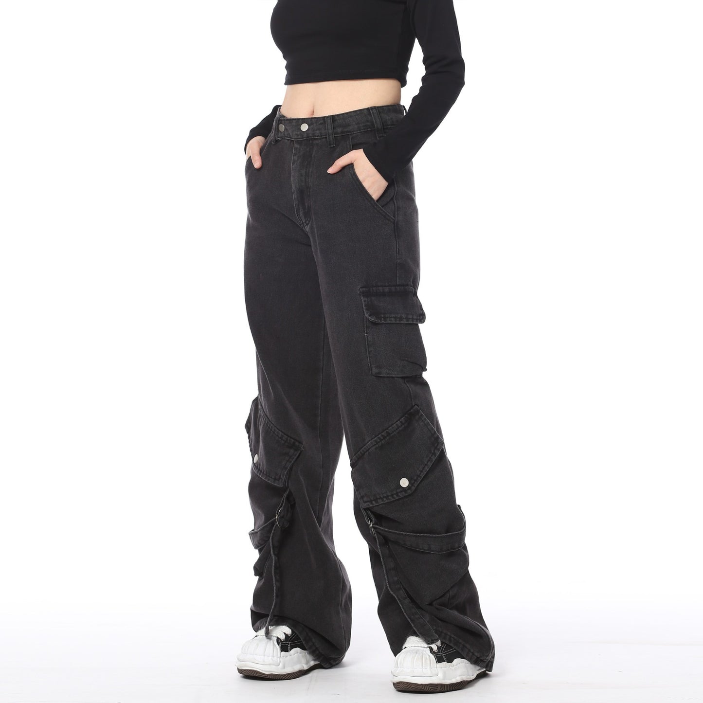 Wide-leg Retro Distressed High Street Wide-leg Multi-pocket Pants