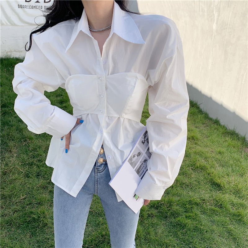 Formal Collared Button Up Scrunched Shirt Blouse