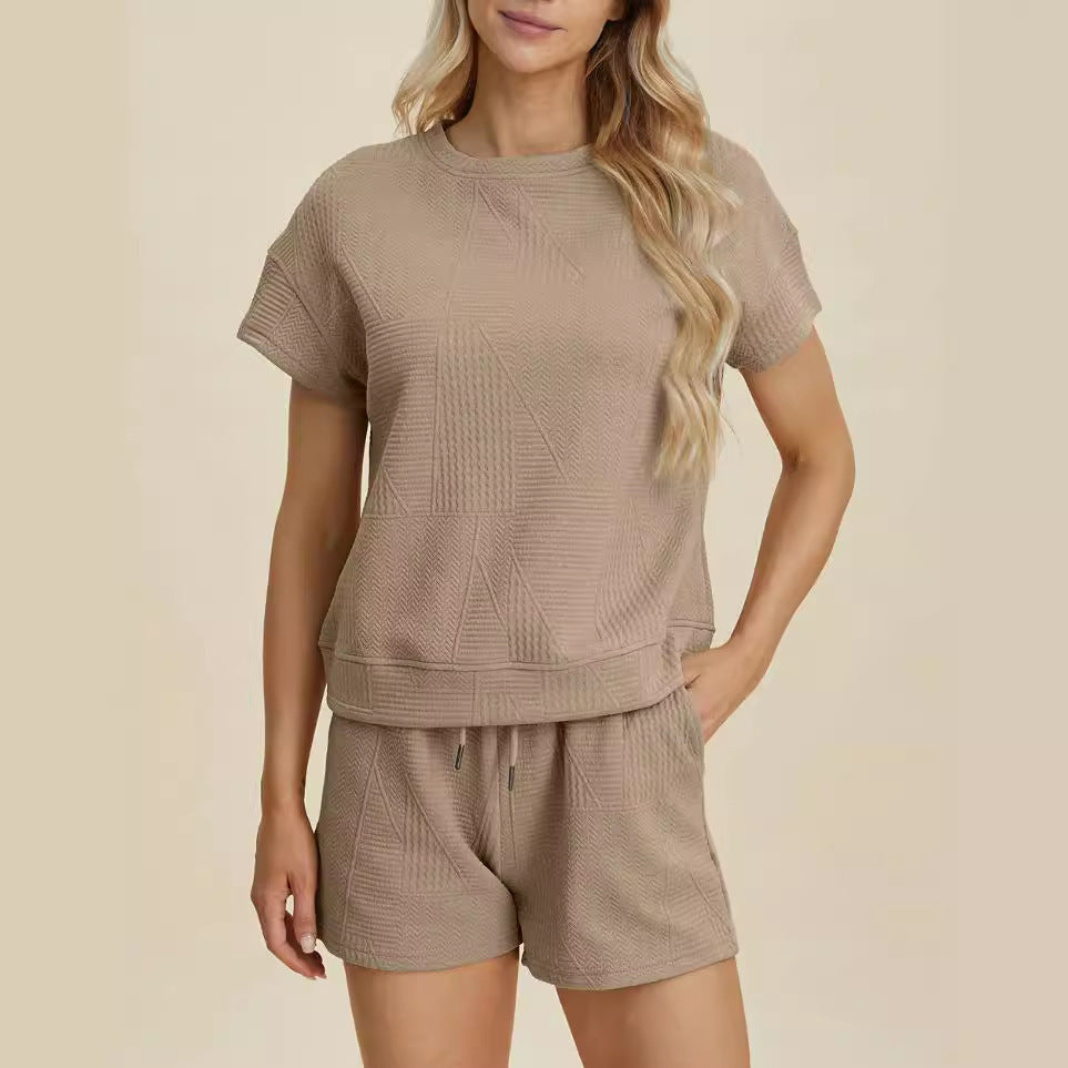 Textured Fabric Fashion Shorts Suit