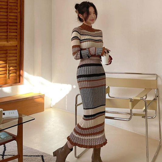 Long Knitted Turtle Neck Midi Dress