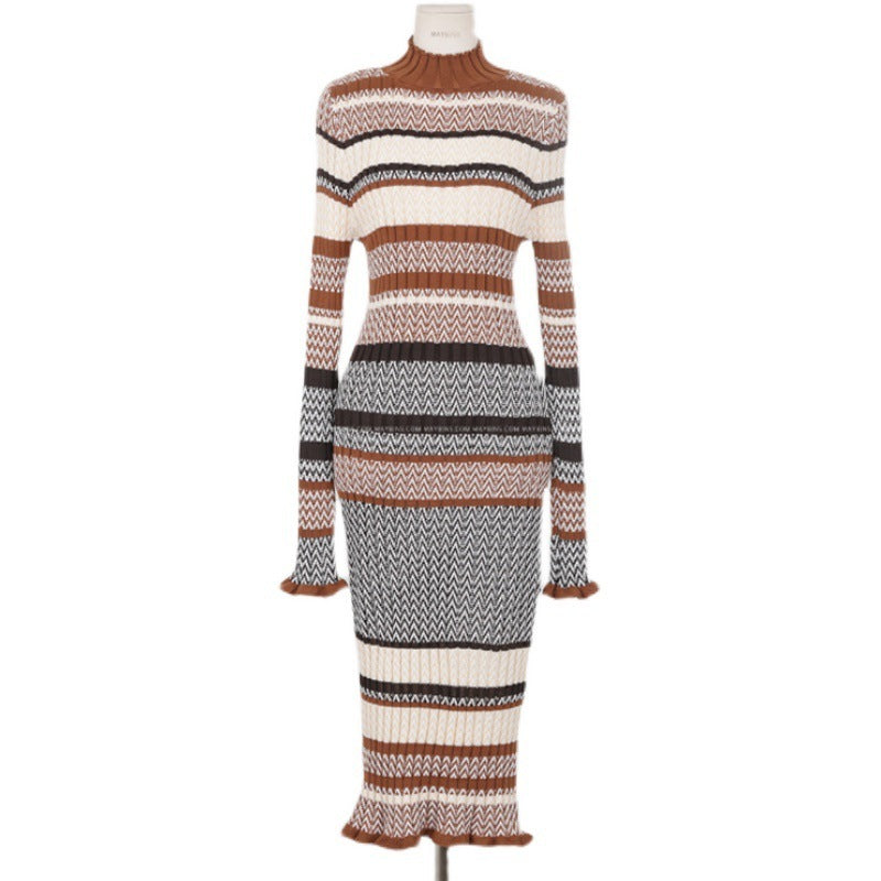 Long Knitted Turtle Neck Midi Dress