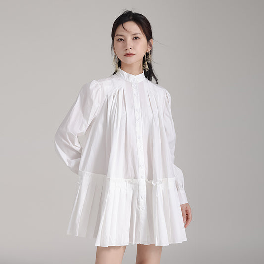 Button Up Pleated Babydoll Dress