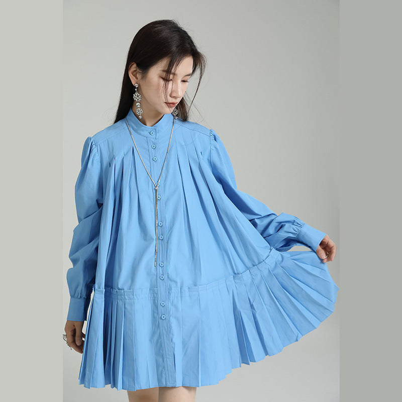 Button Up Pleated Babydoll Dress