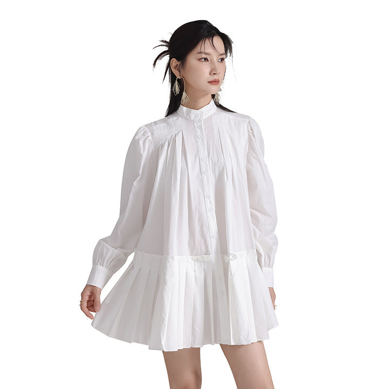 Button Up Pleated Babydoll Dress