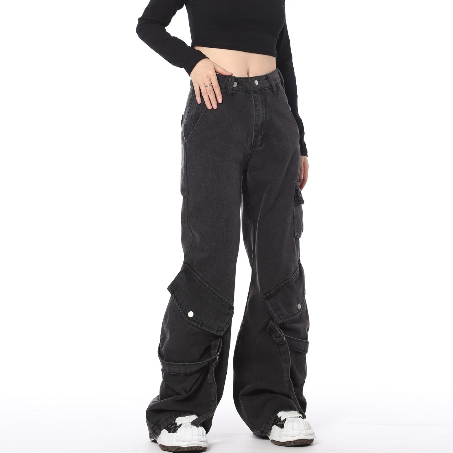 Wide-leg Retro Distressed High Street Wide-leg Multi-pocket Pants