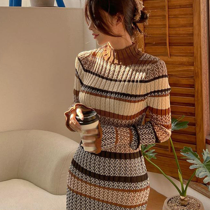 Long Knitted Turtle Neck Midi Dress