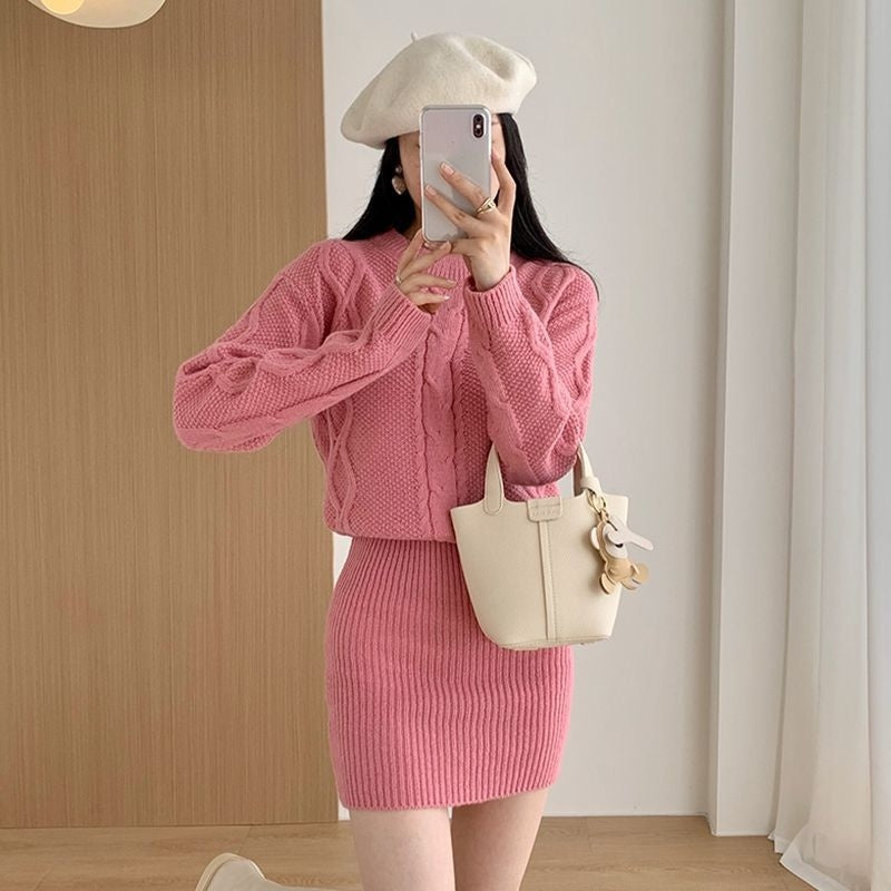 Long Sleeve Cable Knit Sweater Dress