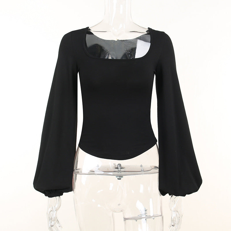 Puffy Long Sleeve Square Collar Casual Top