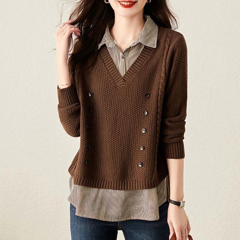 Loose Button Stitching Top