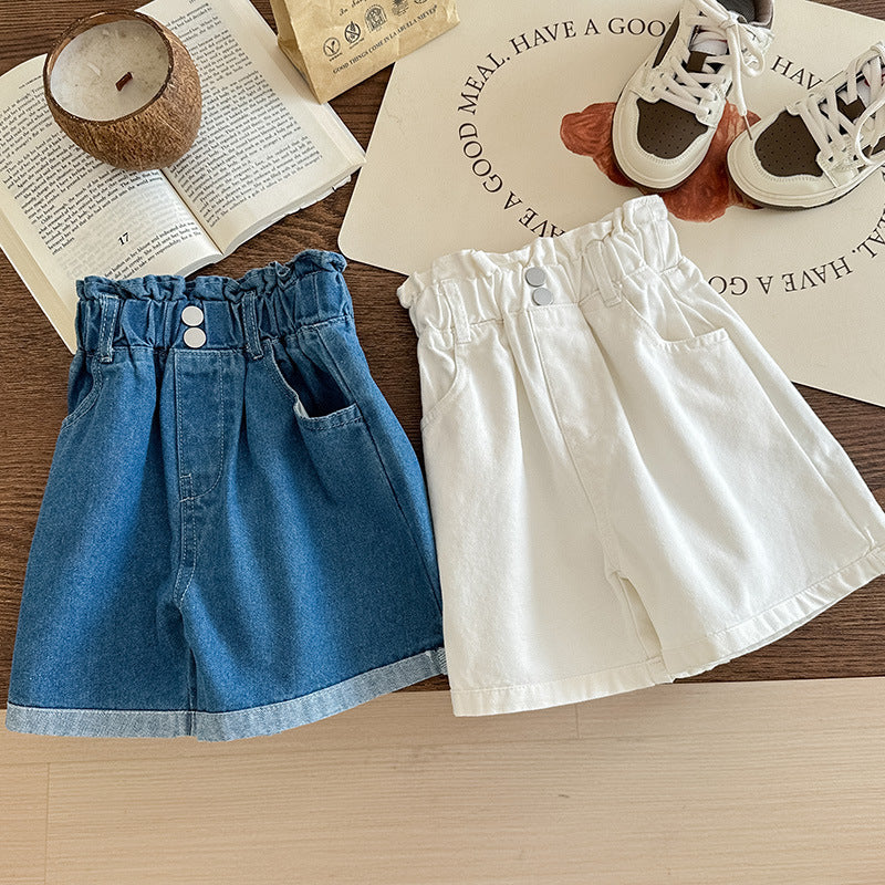 A Line High Waisted Denim Shorts