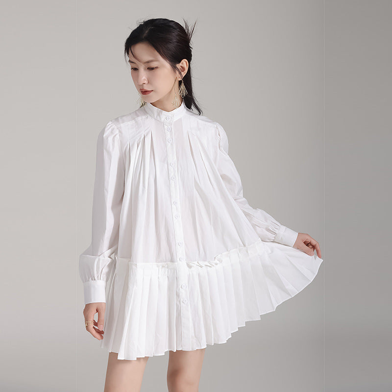 Button Up Pleated Babydoll Dress