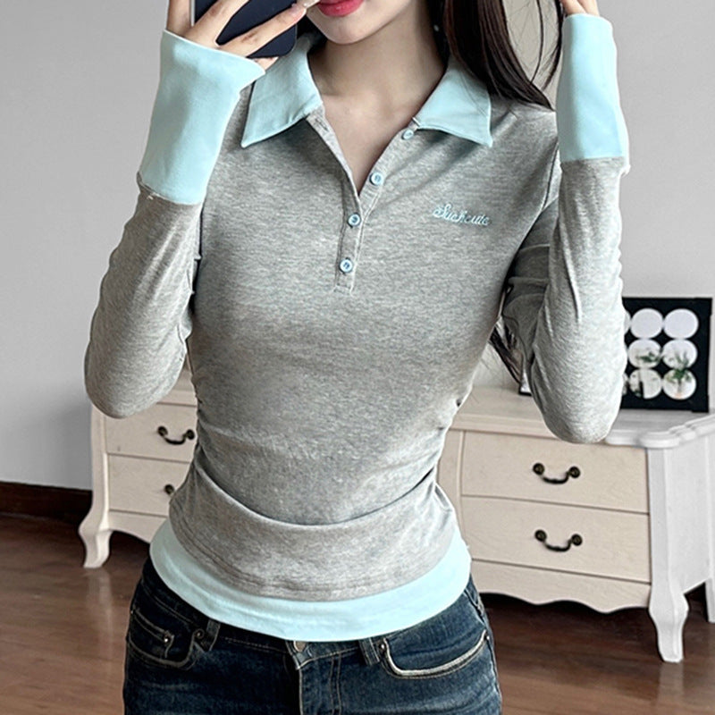 Collared Button Long Sleeve Top