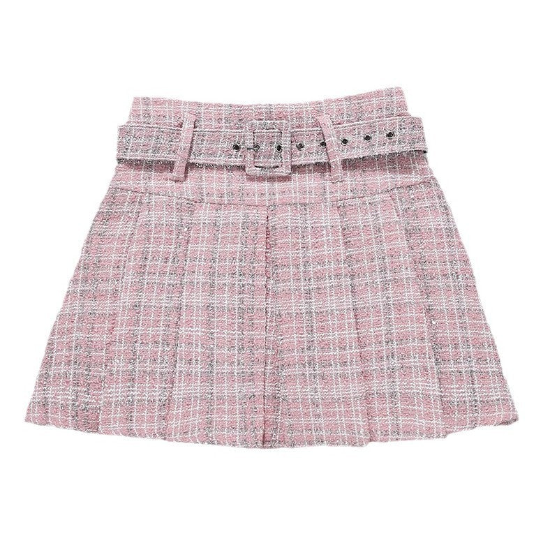 A-Line Tweed Belted Skirt