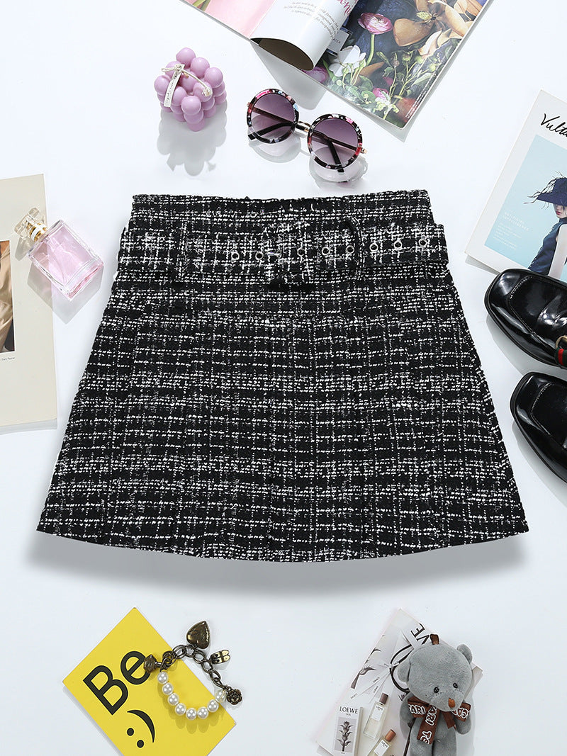 A-Line Tweed Belted Skirt