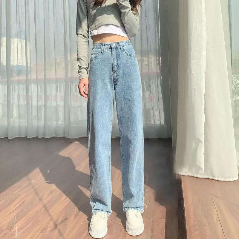 Korean Style Denim Straight Leg Jeans