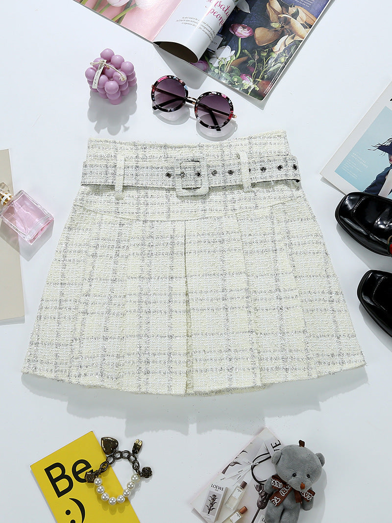 A-Line Tweed Belted Skirt