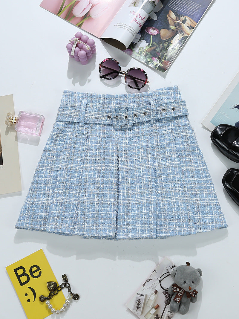 A-Line Tweed Belted Skirt