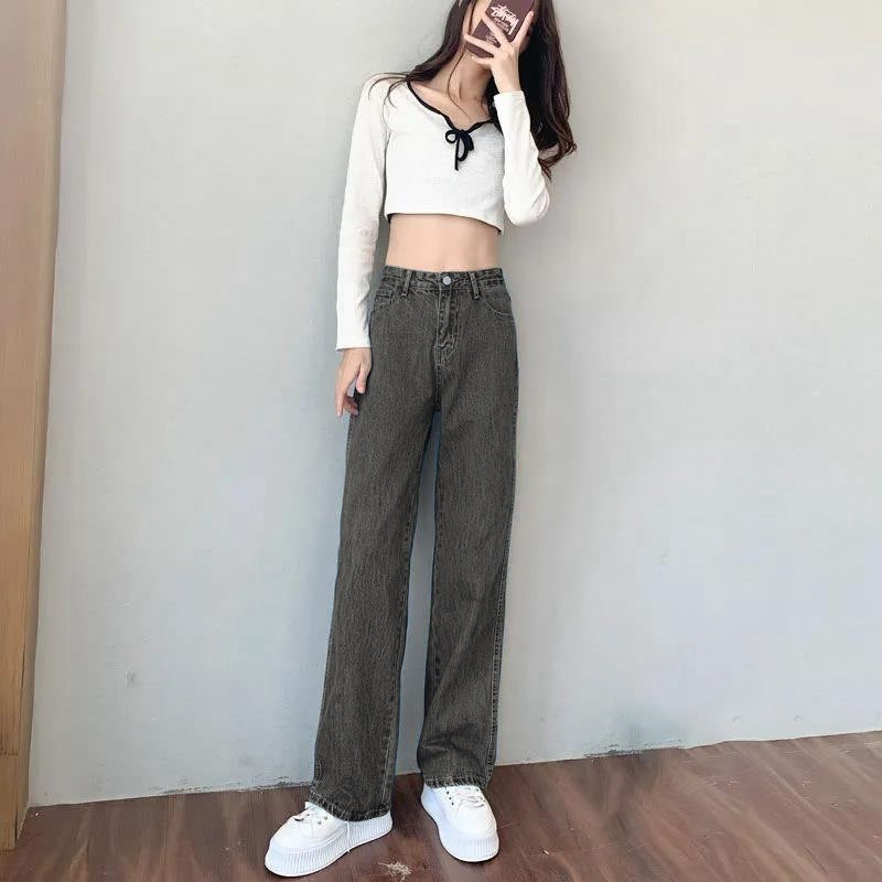 Korean Style Denim Straight Leg Jeans