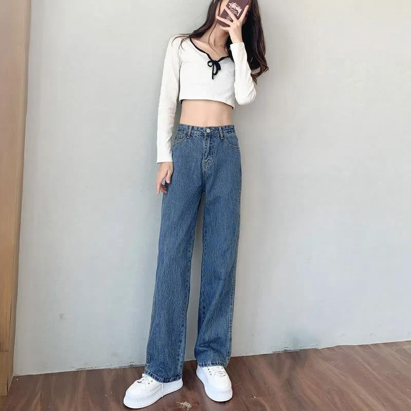 Korean Style Denim Straight Leg Jeans