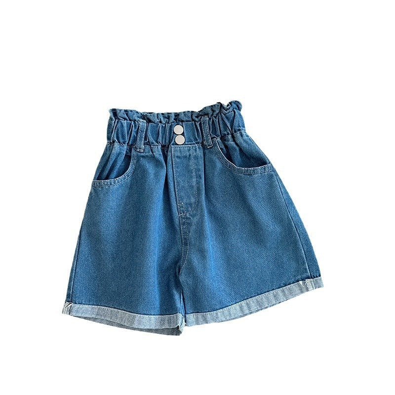 A Line High Waisted Denim Shorts