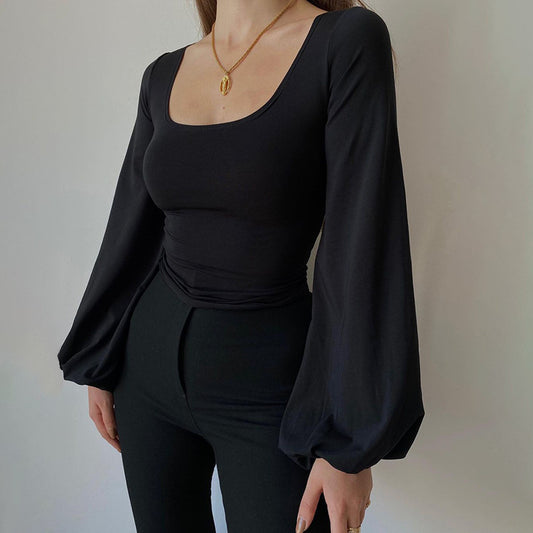 Puffy Long Sleeve Square Collar Casual Top