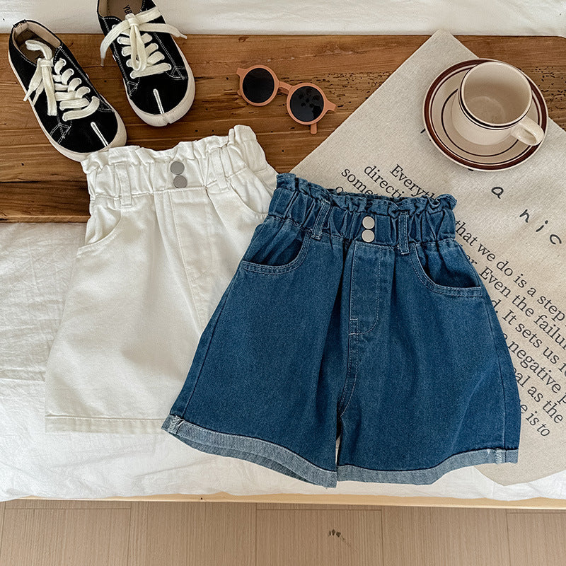 A Line High Waisted Denim Shorts