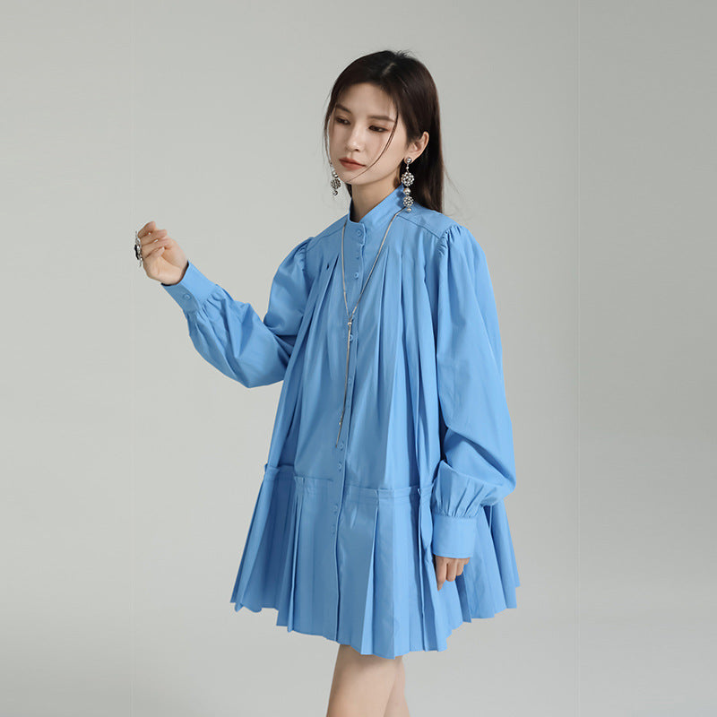 Button Up Pleated Babydoll Dress