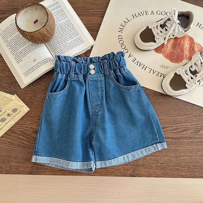 A Line High Waisted Denim Shorts